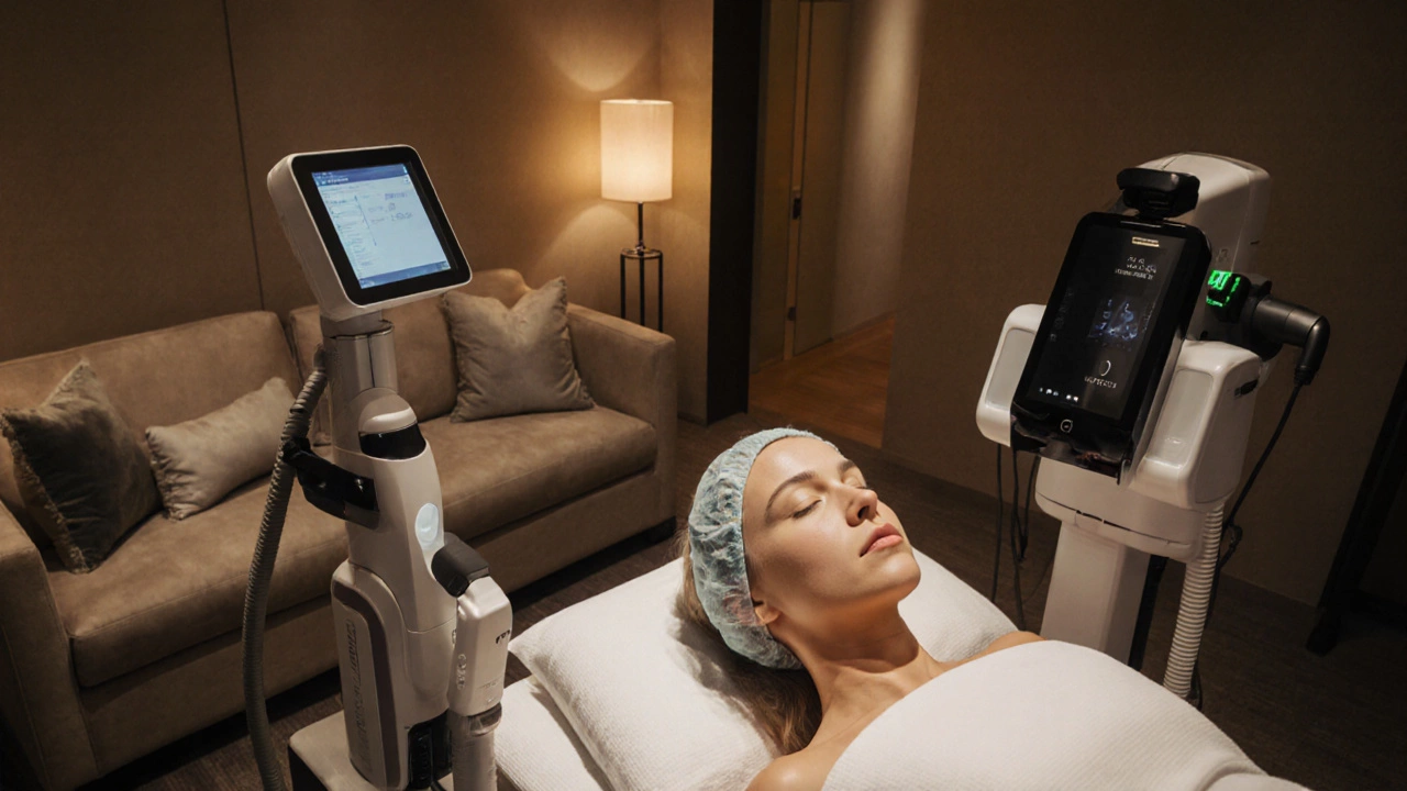 Client receiving laser skin treatment in a high-end medical spa.