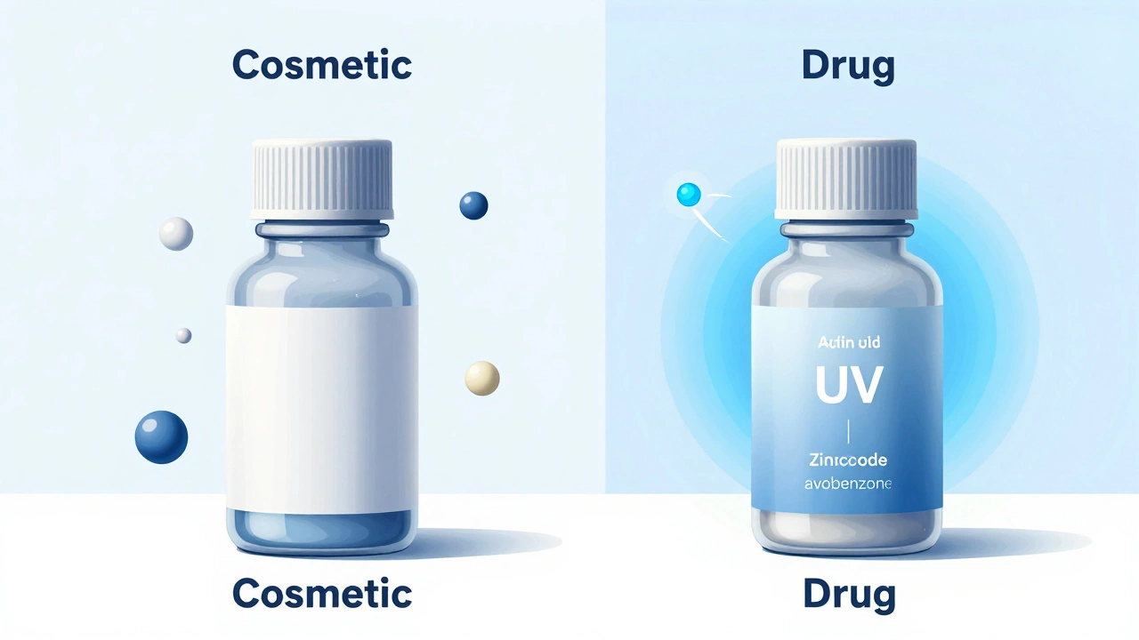 Side-by-side comparison of cosmetic vs drug sunscreen with active ingredients