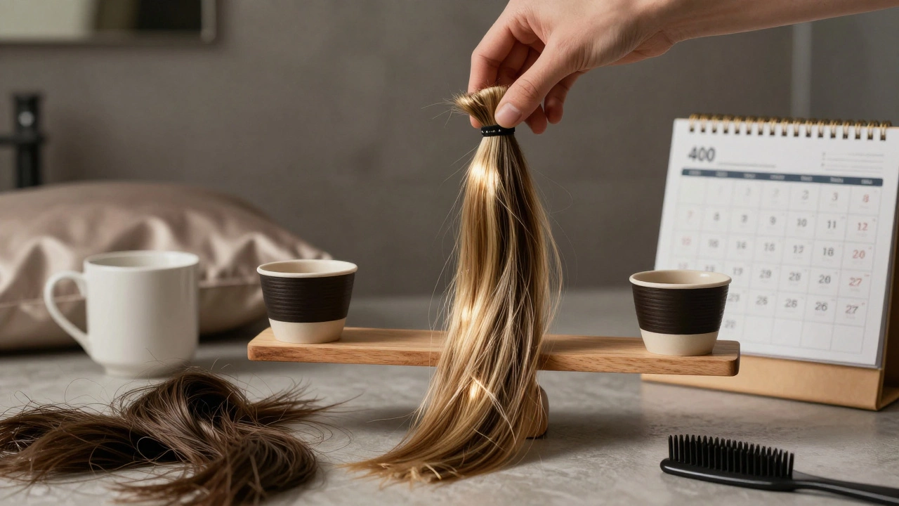 A high-quality hair extension set balanced against cheaper synthetics and daily items.