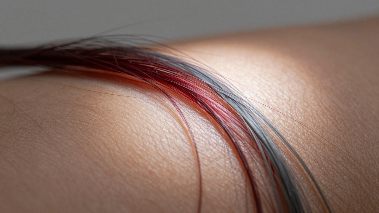 Macro view of hair follicles showing pigment differences affecting laser response.