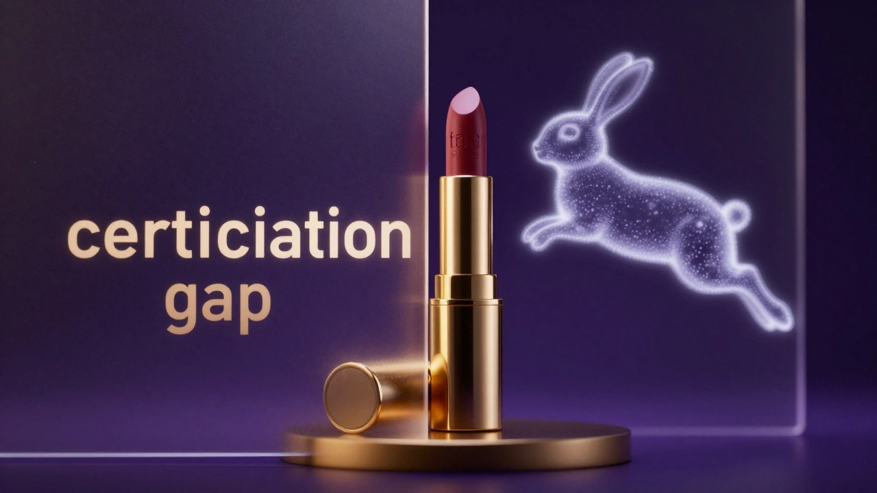 A gold lipstick separated from a bunny silhouette by a frosted glass wall