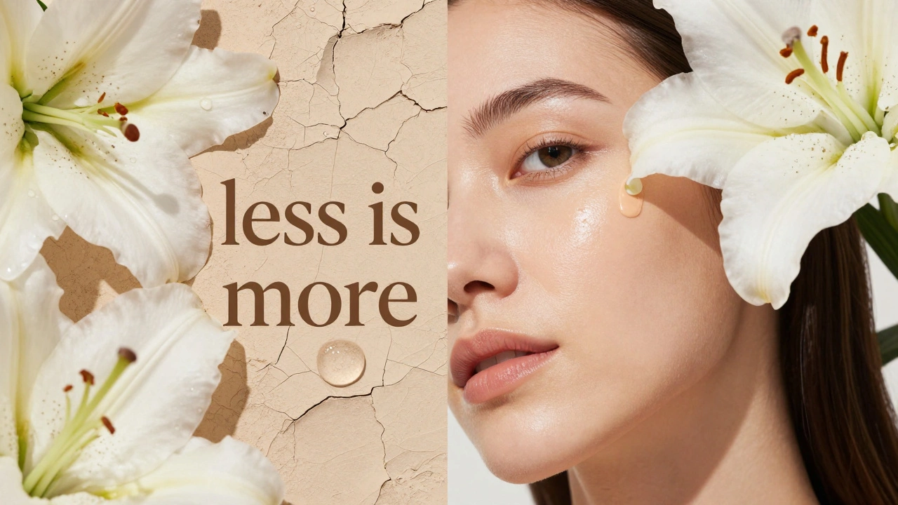 Comparison between heavy matte makeup and a fresh, hydrated dewy finish.