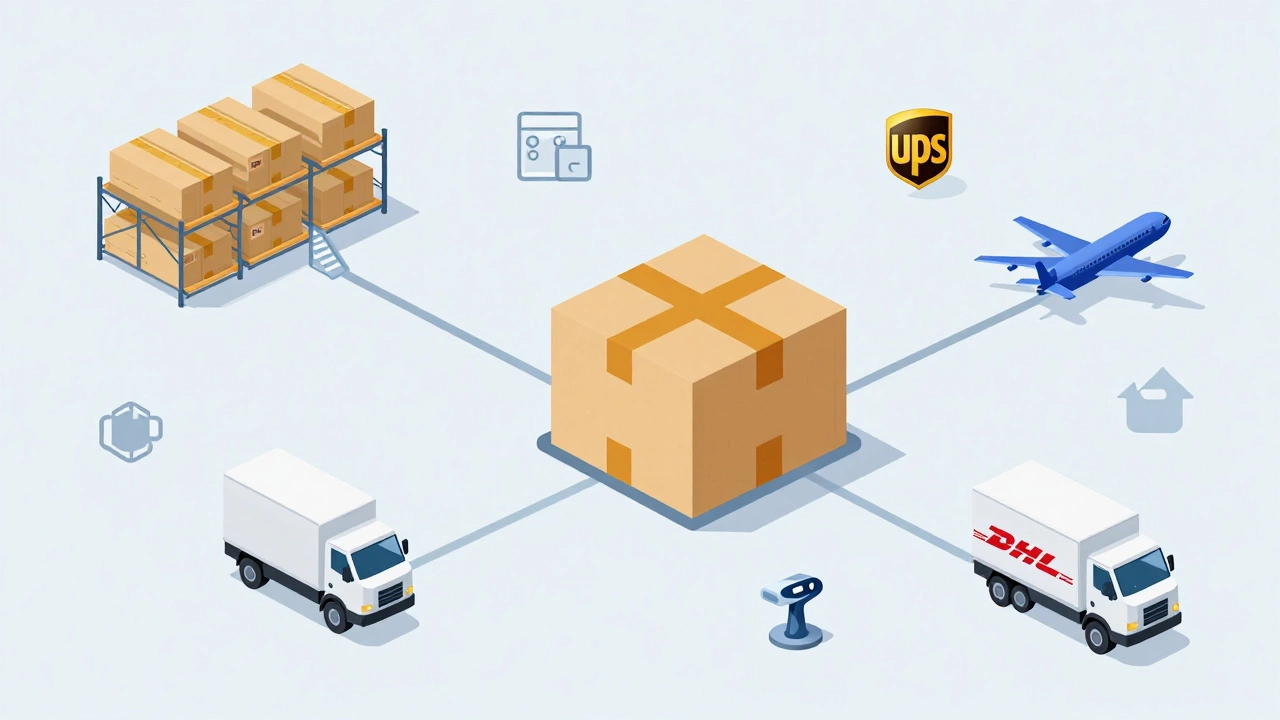 Illustration of subscription box logistics and shipping route