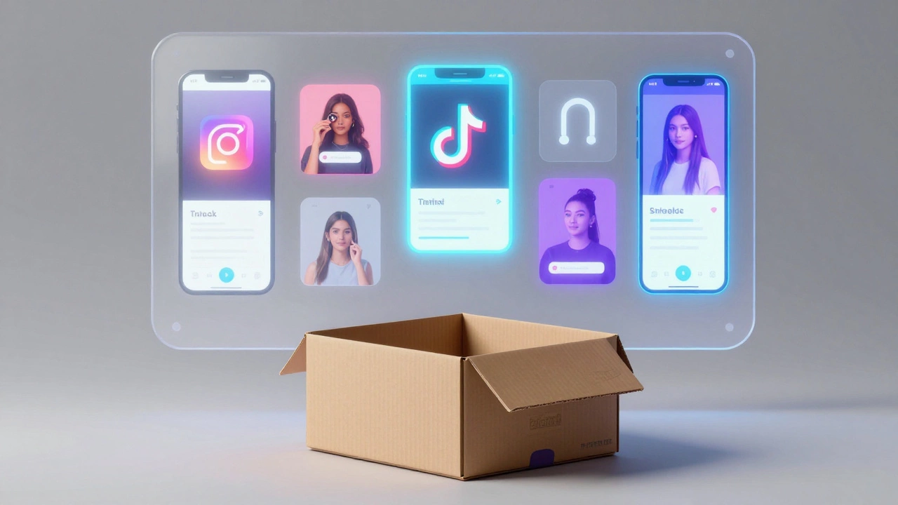 Empty beauty box fading away as digital screens glow in background