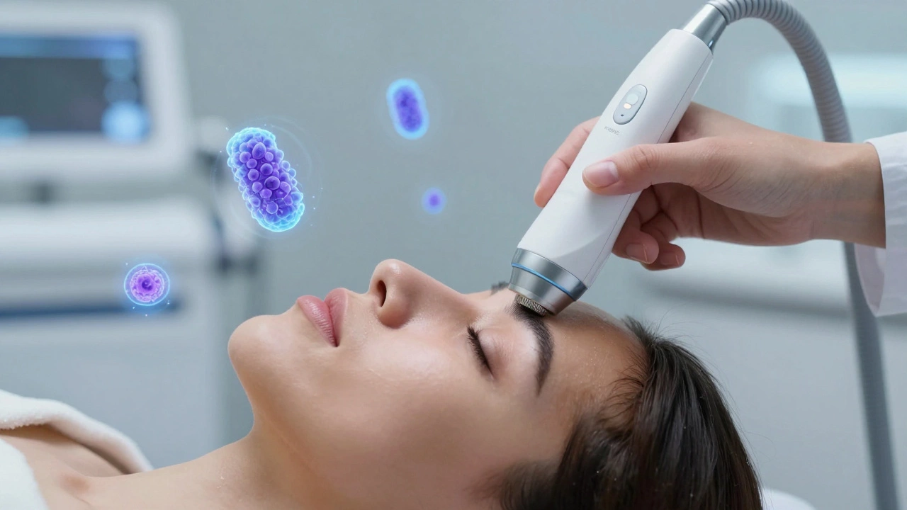 Futuristic skincare device treating skin with peptide technology
