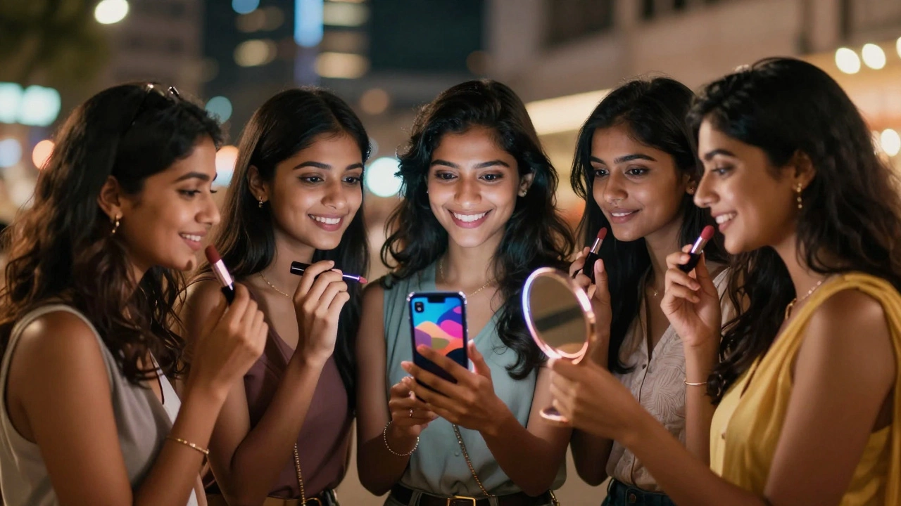 Diverse group of women engaging with beauty content on a smartphone