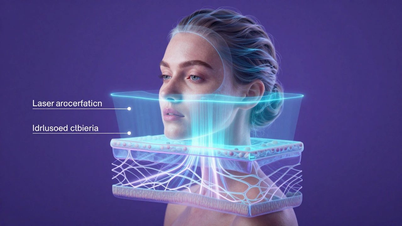 Abstract holographic layers showing combined anti-aging treatments