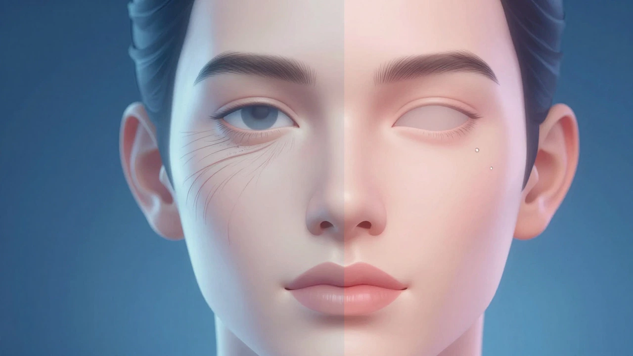Artistic split view of Botox smoothing wrinkles and fillers adding volume