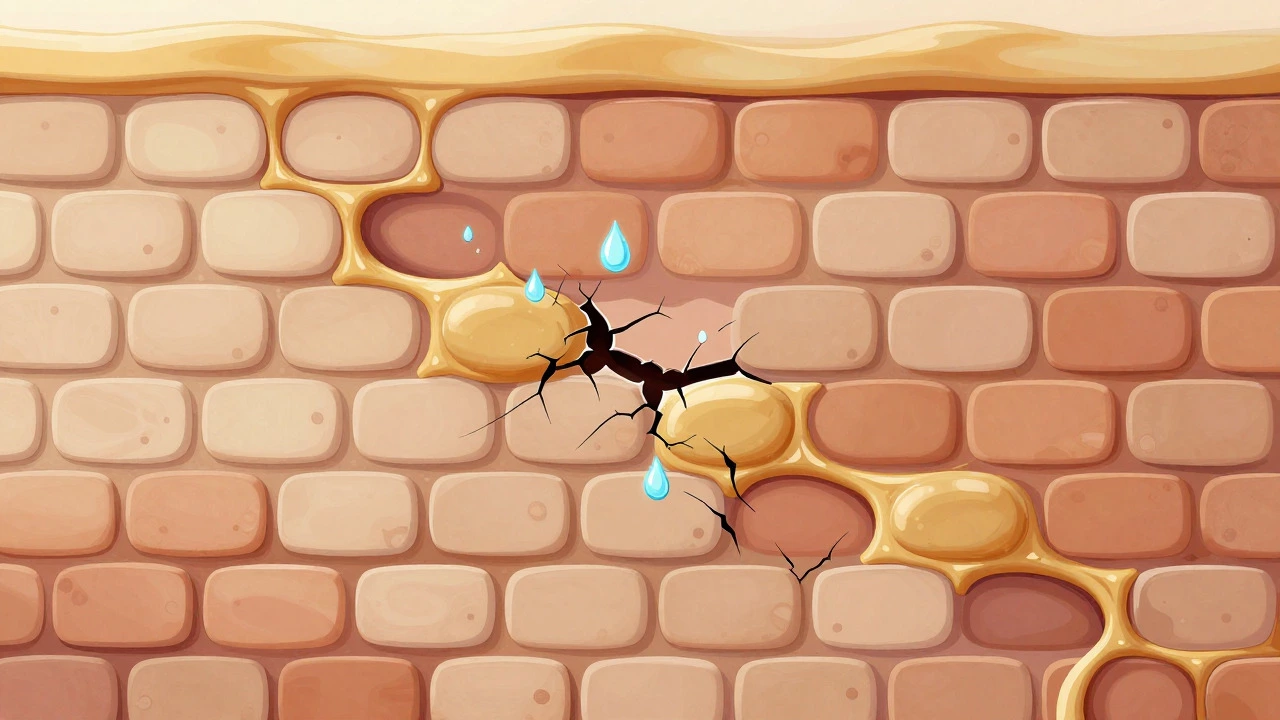 Conceptual illustration of skin barrier structure showing moisture loss