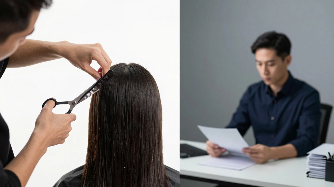 Contrast between active stylist and office-bound owner