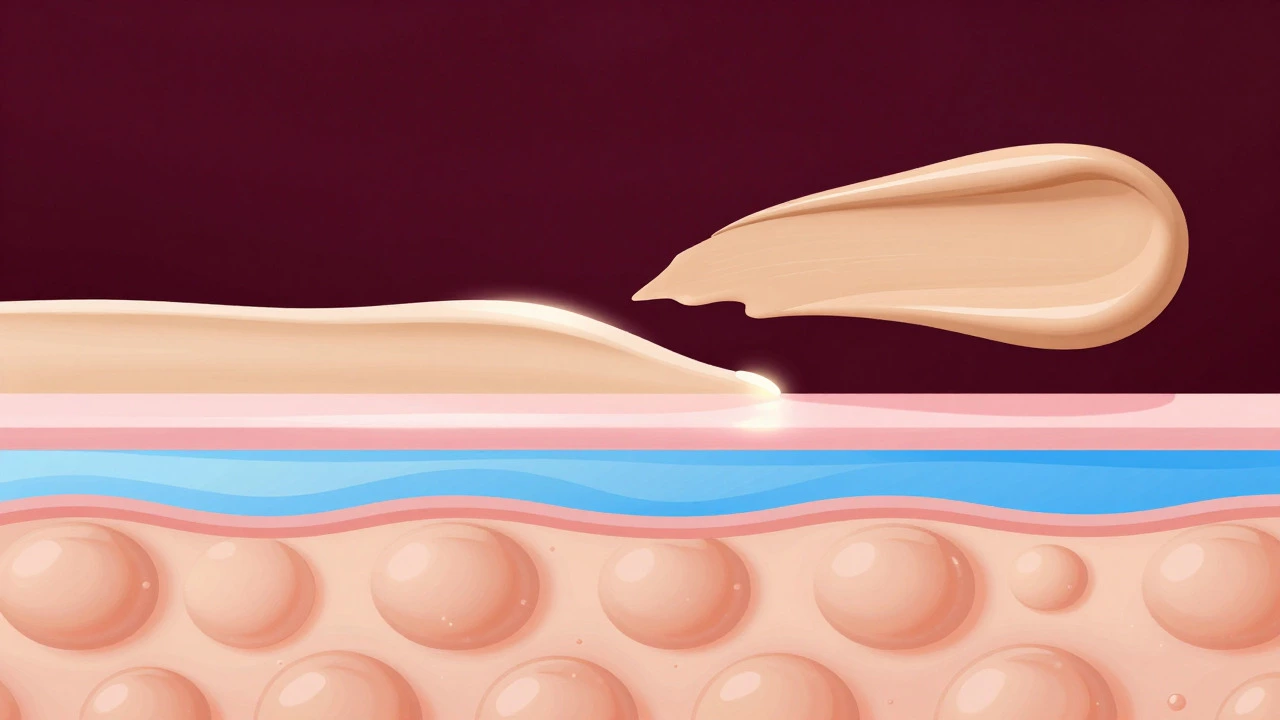 Cross-section diagram of skincare and makeup layers