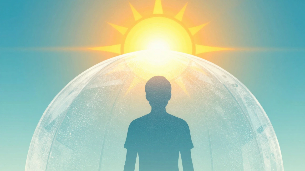 Illustration of a person protected by a sun shield