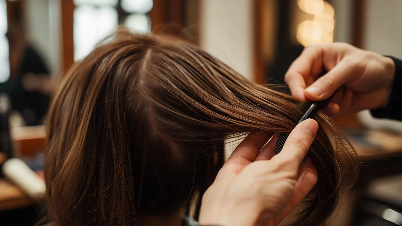 Stylist combing oily hair for precise cut
