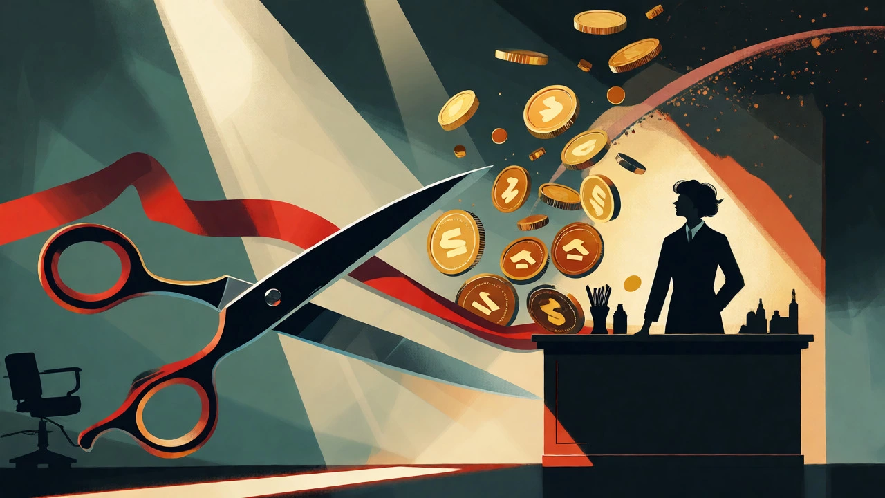 Artistic concept of scissors transforming into coins symbolizing service value