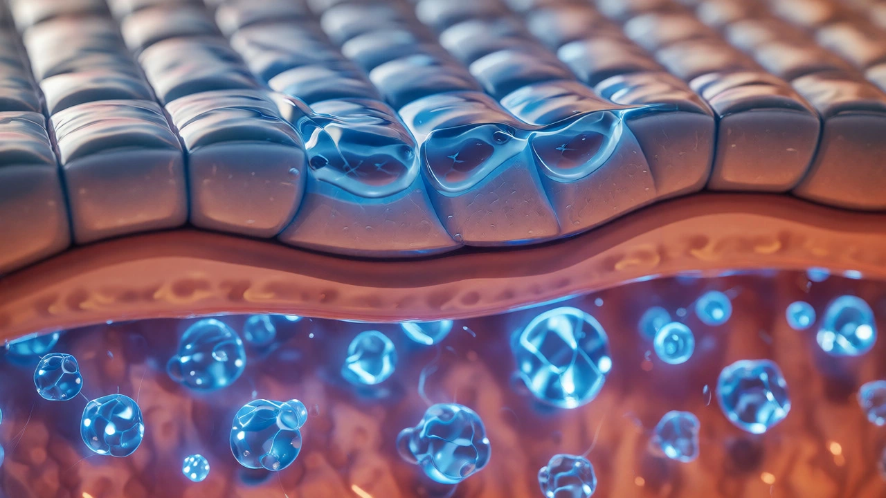 Macro view of skincare serum penetrating skin layers