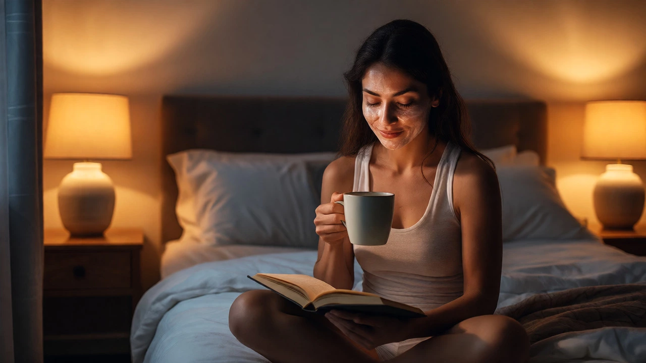 Woman relaxing while night skincare absorbs